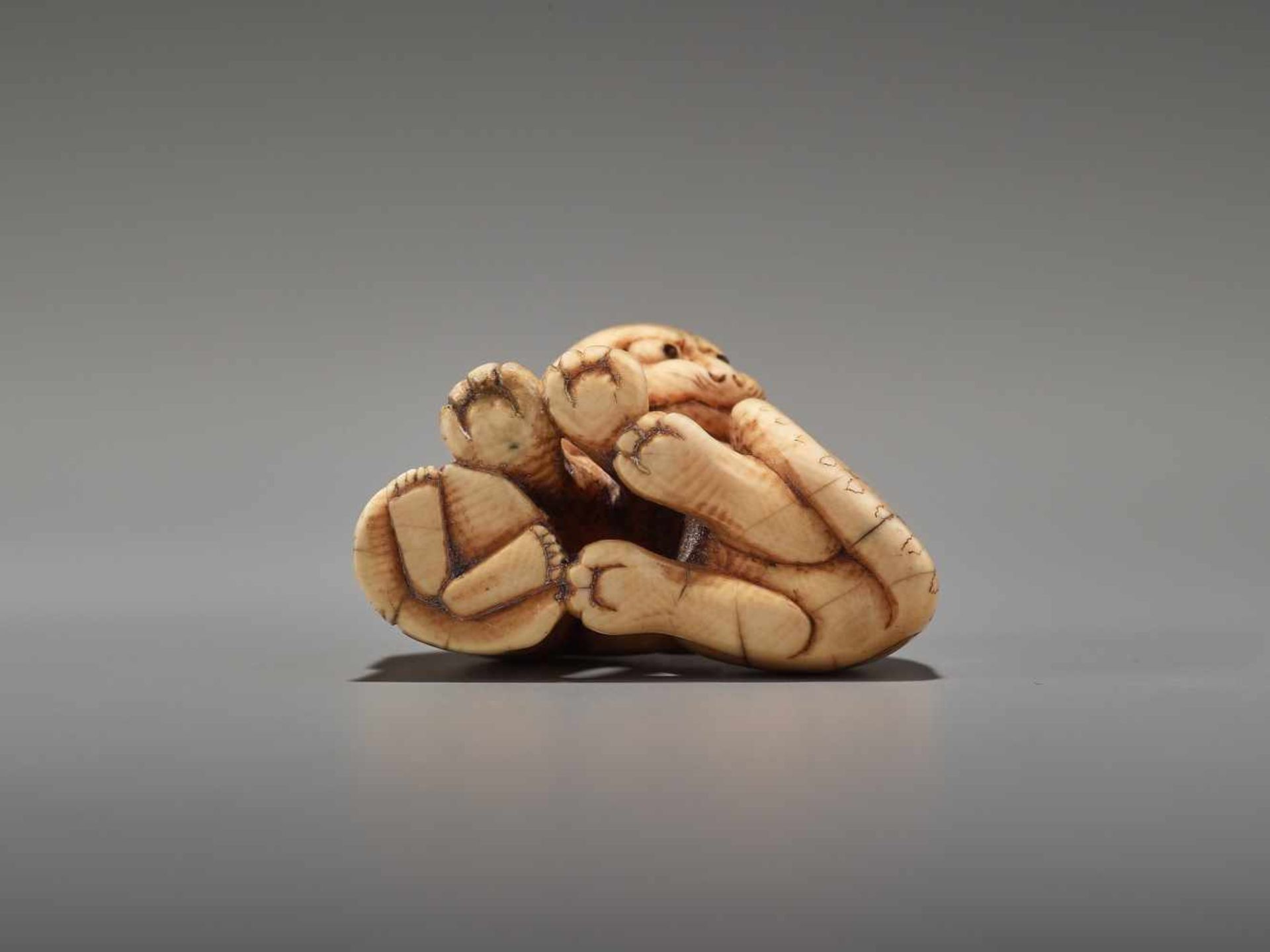 A RARE IVORY NETSUKE DEPICTING SENNIN BUKAN ZENSHIUnsigned, ivory netsukeJapan, 19th century, Edo - Image 6 of 7