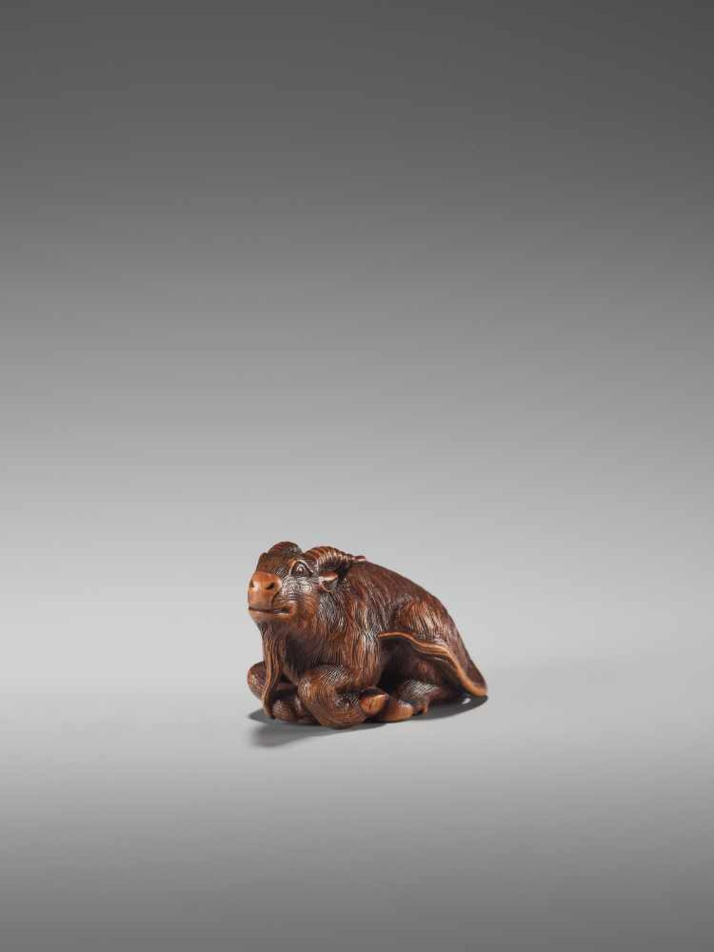 A FINE WOOD NETSUKE OF A GOAT BY KOKEIBy Kokei, wood netsukeJapan, Kuwana, Ise province, early - Image 4 of 14