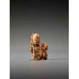 A FINE IVORY NETSUKE OF JUROJIN WITH BOYUnsigned, ivory netsukeJapan, probably Osaka, 19th