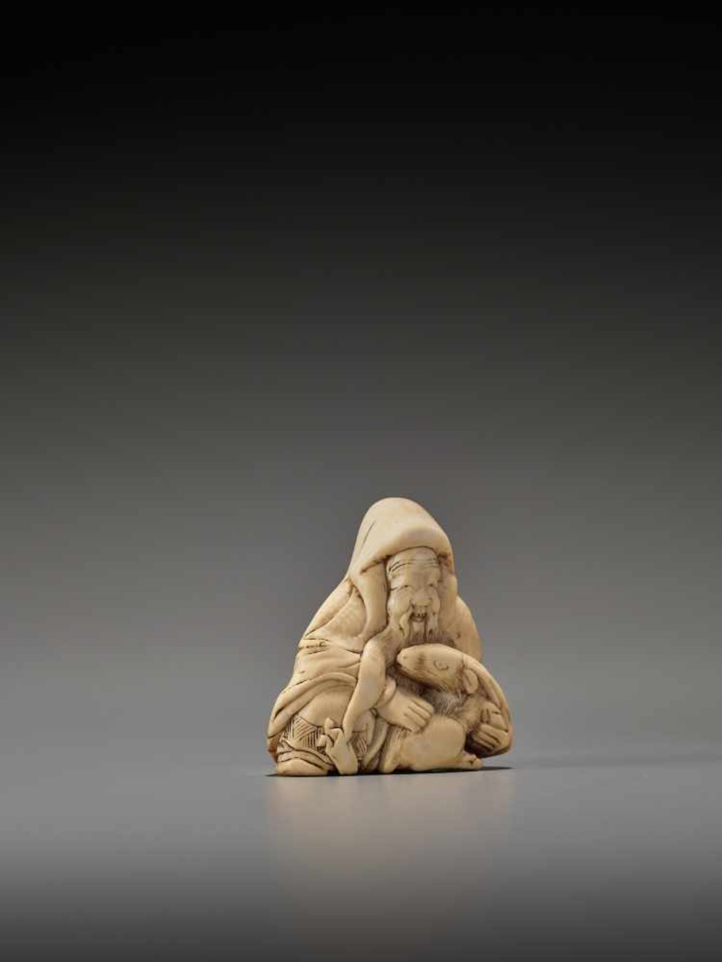 AN IVORY NETSUKE OF JUROJIN WITH STAGUnsigned, ivory netsukeJapan, 19th century, Edo period (1615- - Image 6 of 7