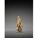 AN IVORY NETSUKE OF ROSHI ON WATER BUFFALOUnsigned, ivory netsukeJapan, 18th century, Edo period (