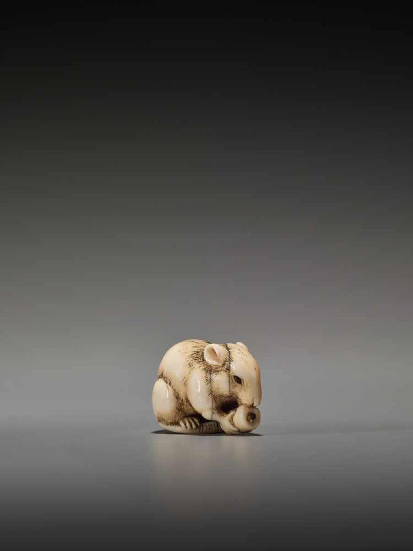 A FINE IVORY NETSUKE OF A RAT WITH CANDLE BY YAMAGUCHI OKATOMOBy Okatomo, ivory netsukeJapan, Kyoto, - Image 2 of 10