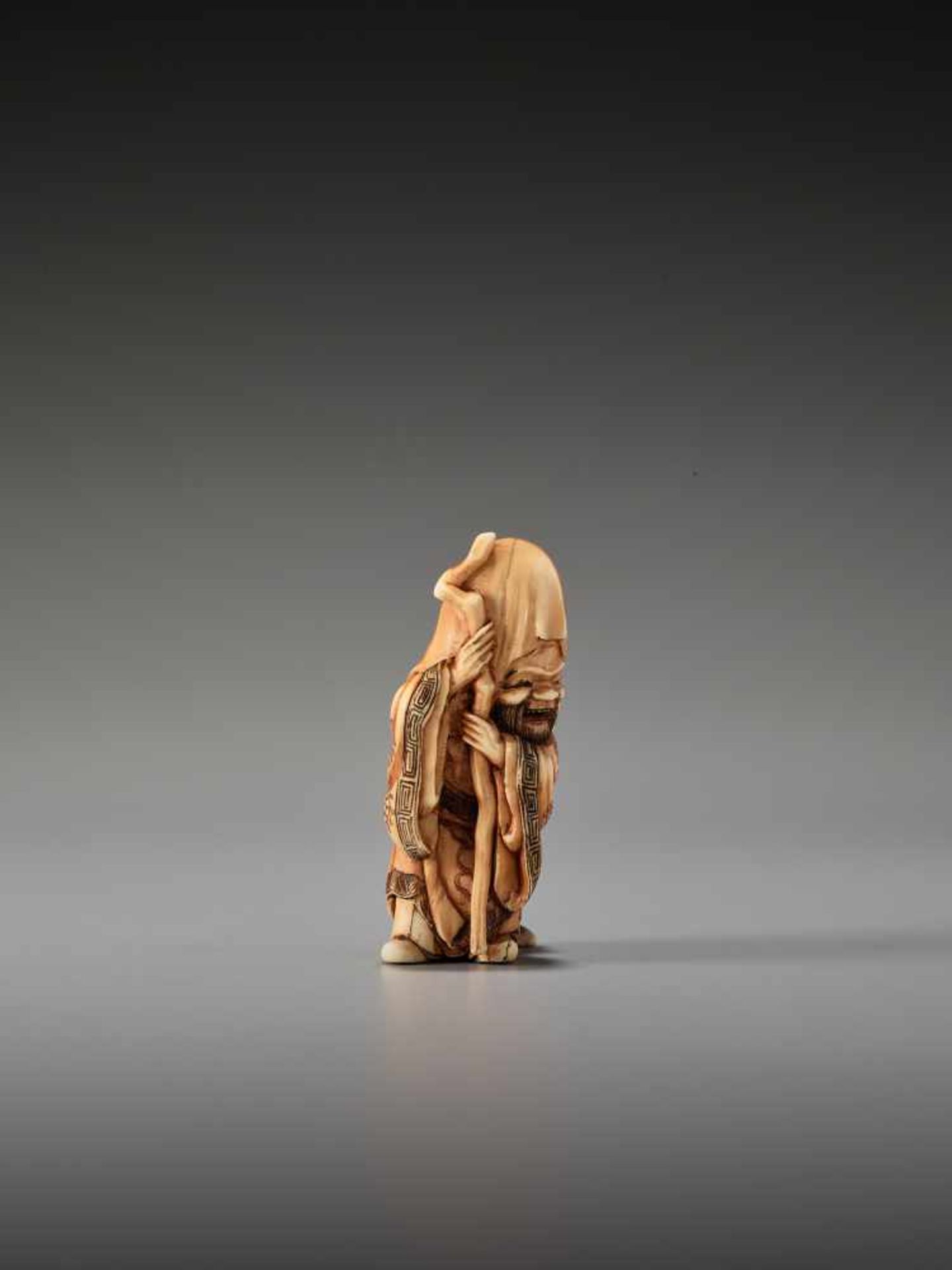 A FINE IVORY NETSUKE OF JUROJIN WITH BOYUnsigned, ivory netsukeJapan, probably Osaka, 19th - Image 5 of 6