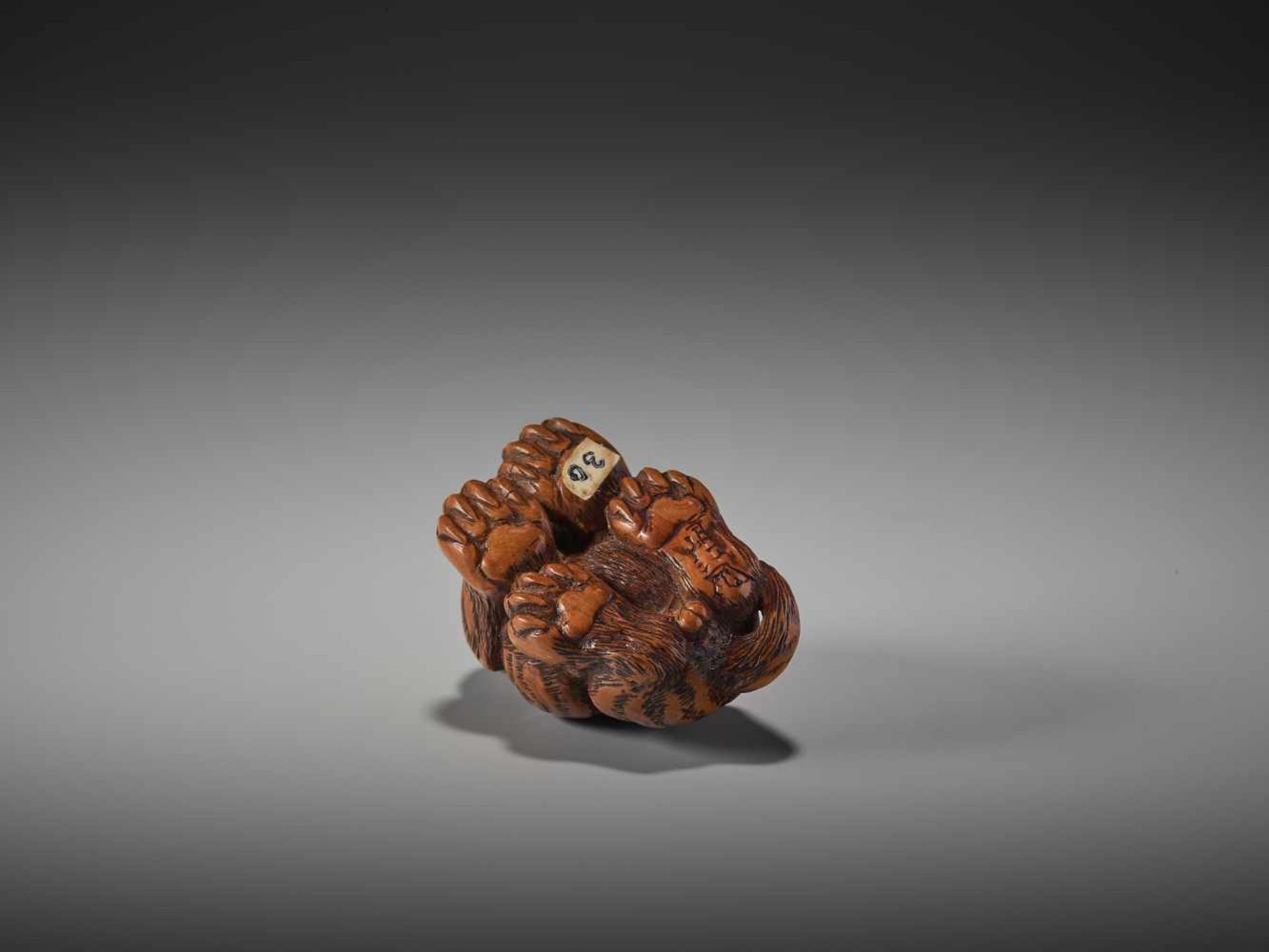 A WOOD NETSUKE OF A TIGER BY TANAKA MINKO (1735-1816)By Minko, wood netsukeJapan, Tsu, Ise province, - Image 6 of 10