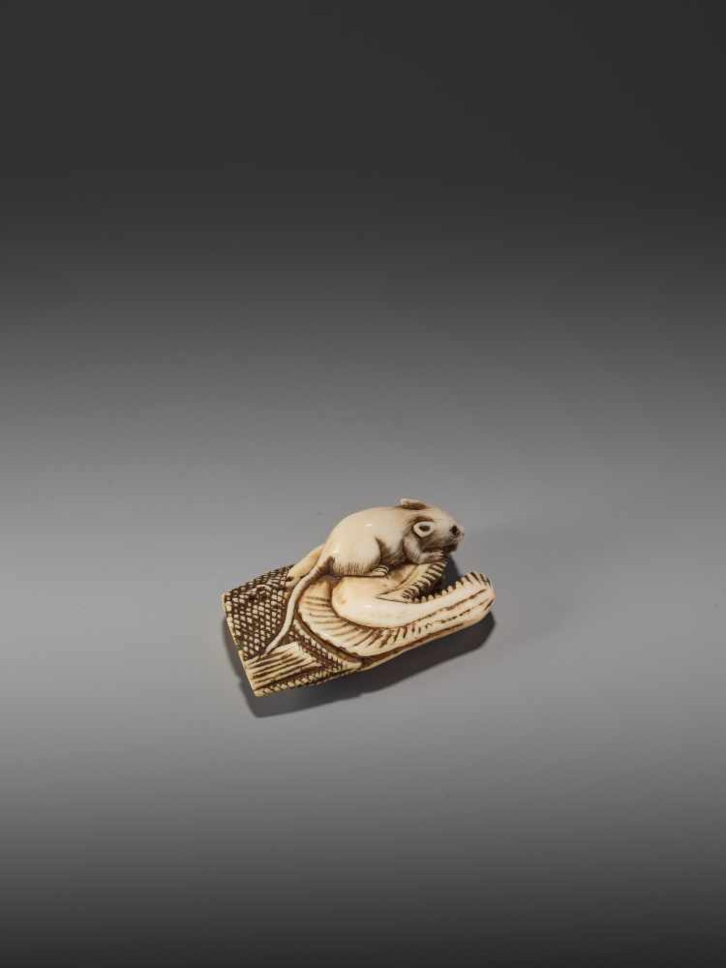 A FINE IVORY NETSUKE OF A RAT ON A DESSICATED FISH BY ANRAKUBy Anraku, ivory netsukeJapan, Osaka, - Image 5 of 8