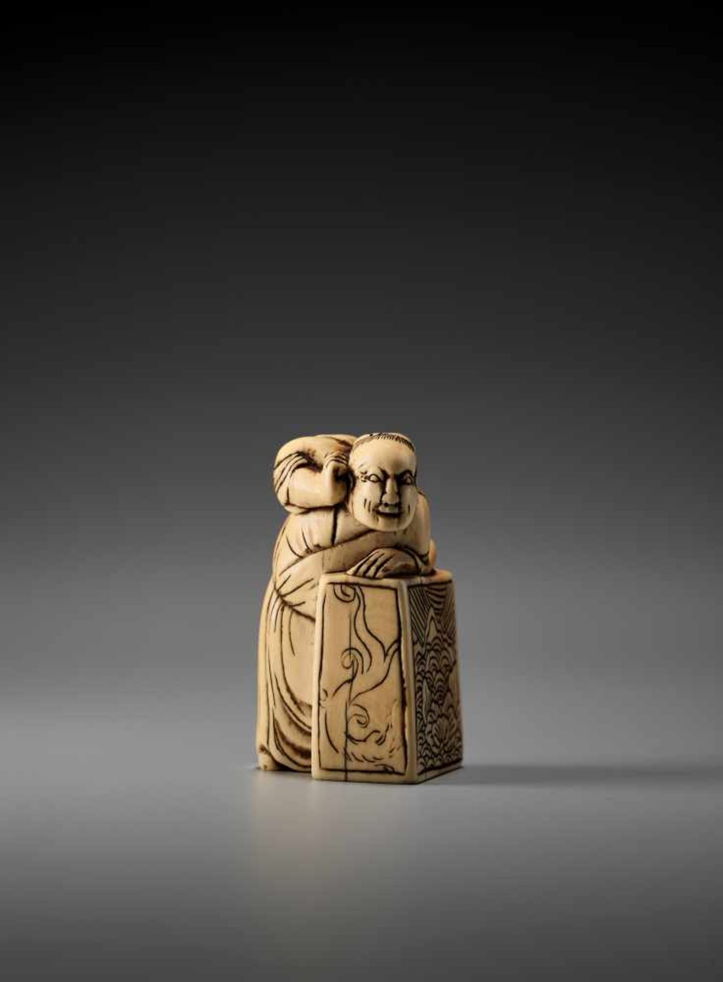 AN IVORY NETSUKE OF A CHINESE SAGEUnsigned, ivory netsukeJapan, 18th century, Edo period (1615-