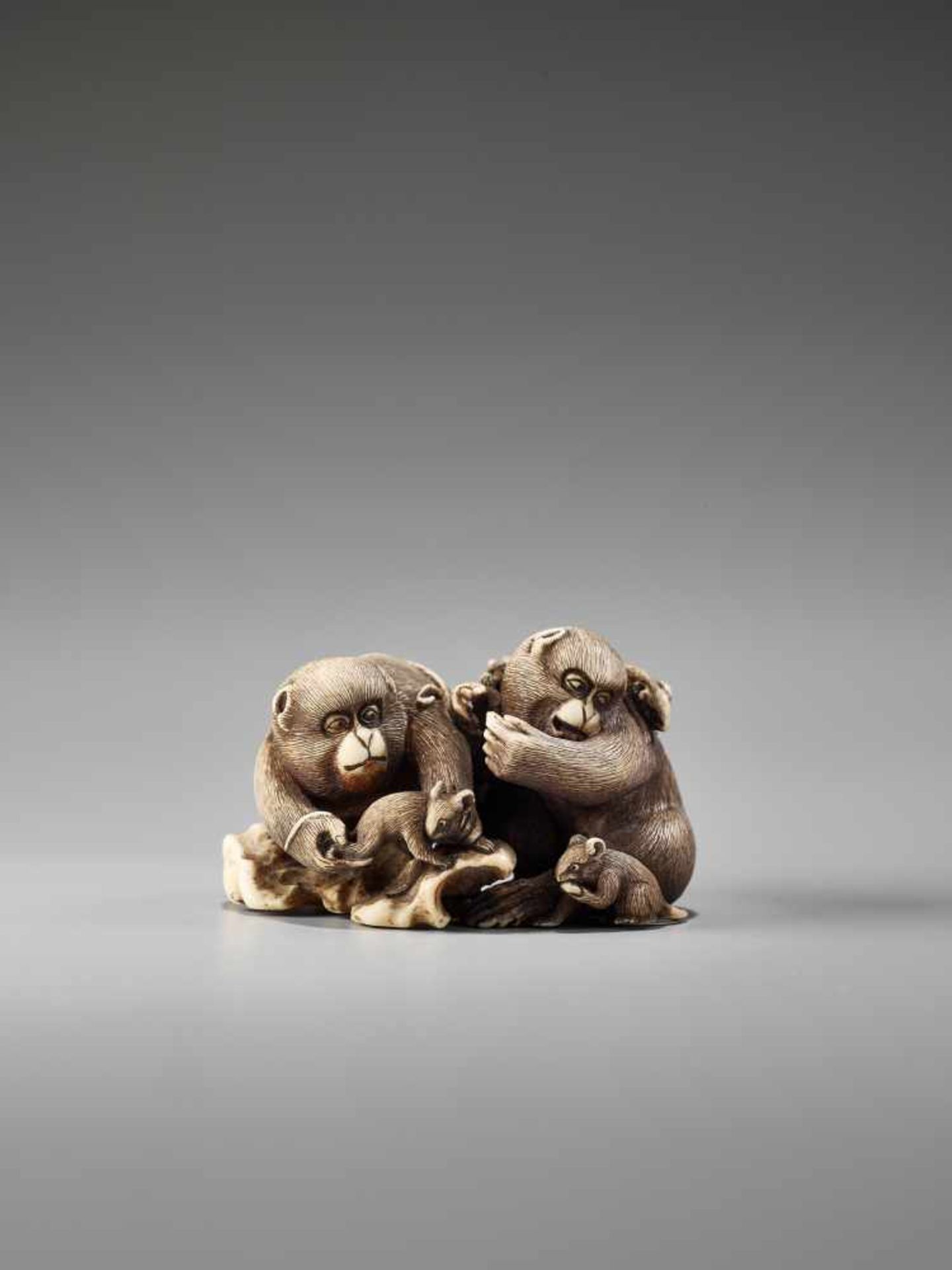 AN IVORY NETSUKE OF MONKEYS AND RATS BY GYOKUMINBy Gyokumin, ivory netsukeJapan, 19th century, Edo