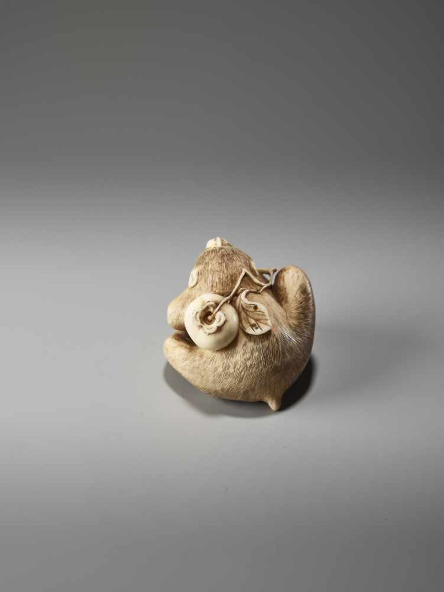 AN IVORY NETSUKE OF A MONKEY WITH KAKI FRUIT BY MASATAMIBy Masatami, ivory netsukeJapan, Tokyo, late - Image 6 of 9