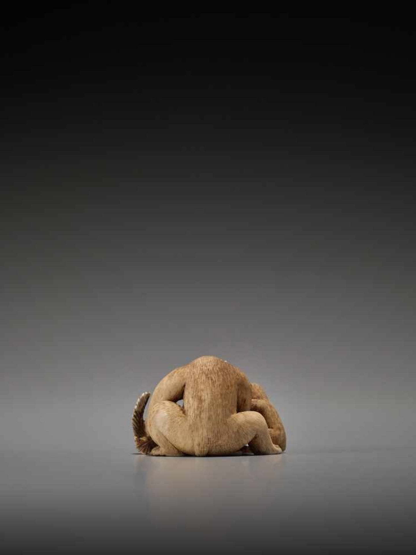 AN IVORY NETSUKE OF A MONKEY TEACHING HIS YOUNG BY SEIGYOKUBy Seigyoku, ivory netsukeJapan, late - Image 5 of 9