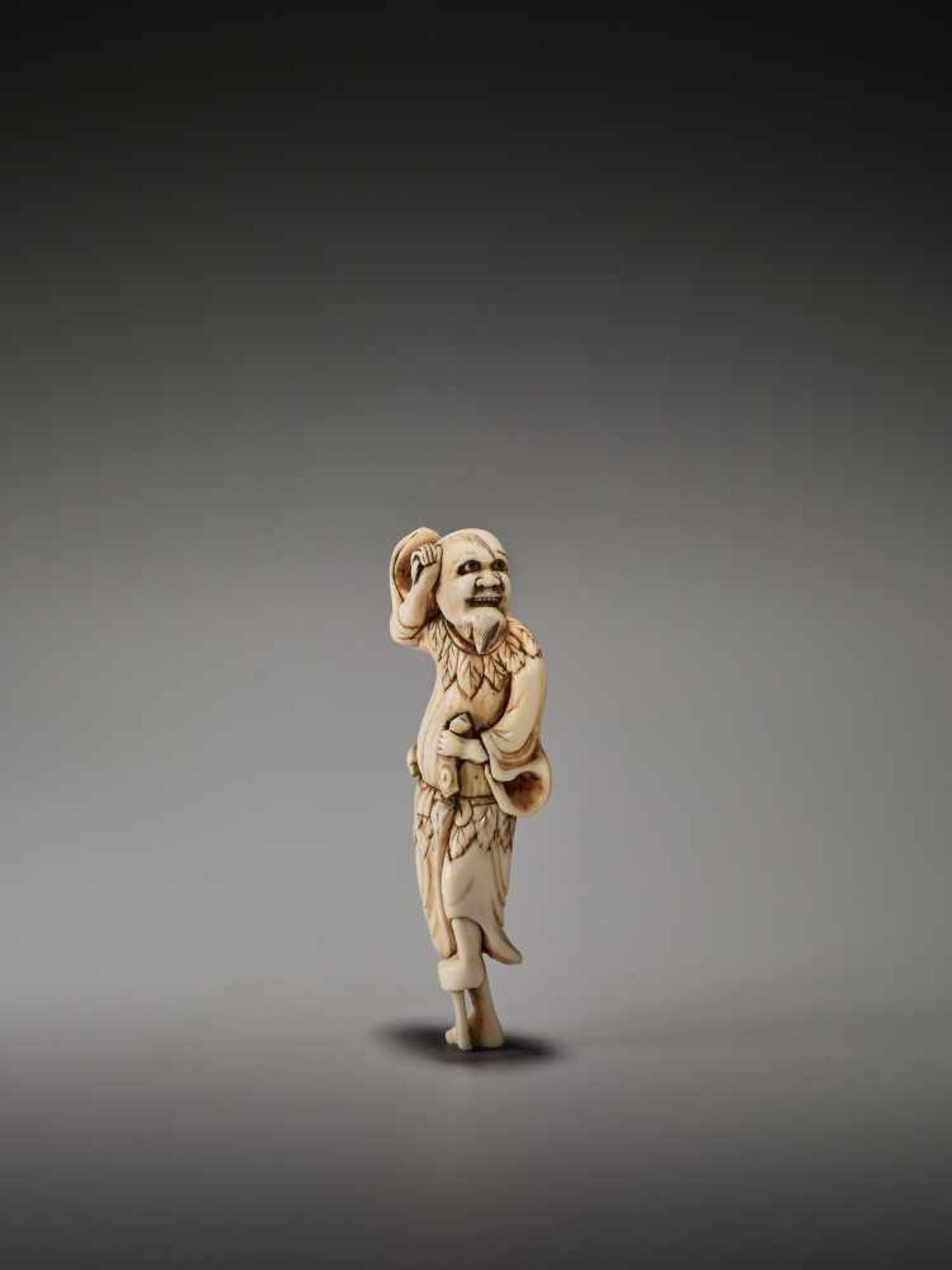 A GOOD TALL IVORY NETSUKE DEPICTING TEKKAI SENNINUnsigned, ivory netsukeJapan, early 19th century,