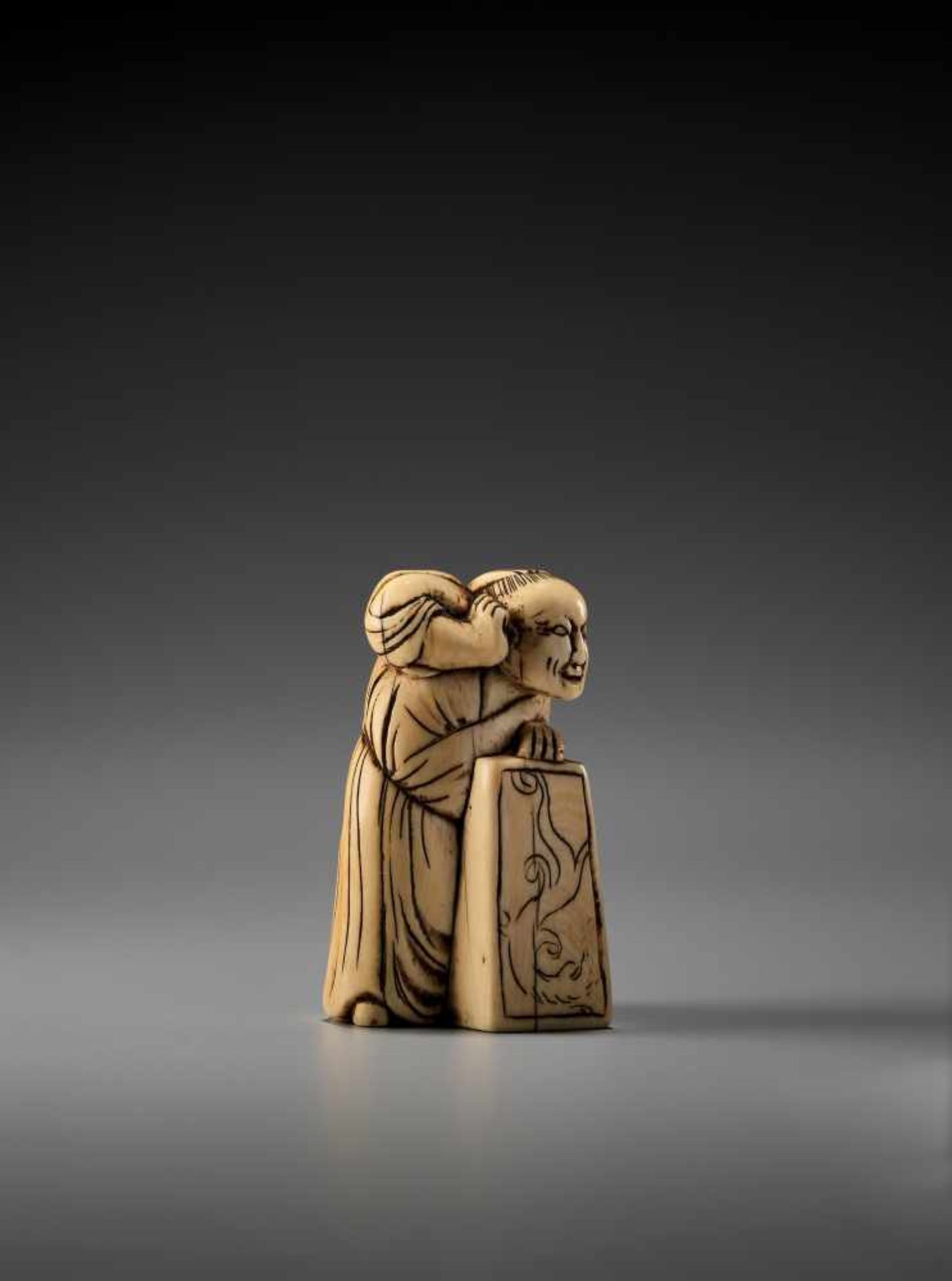 AN IVORY NETSUKE OF A CHINESE SAGEUnsigned, ivory netsukeJapan, 18th century, Edo period (1615- - Image 5 of 5