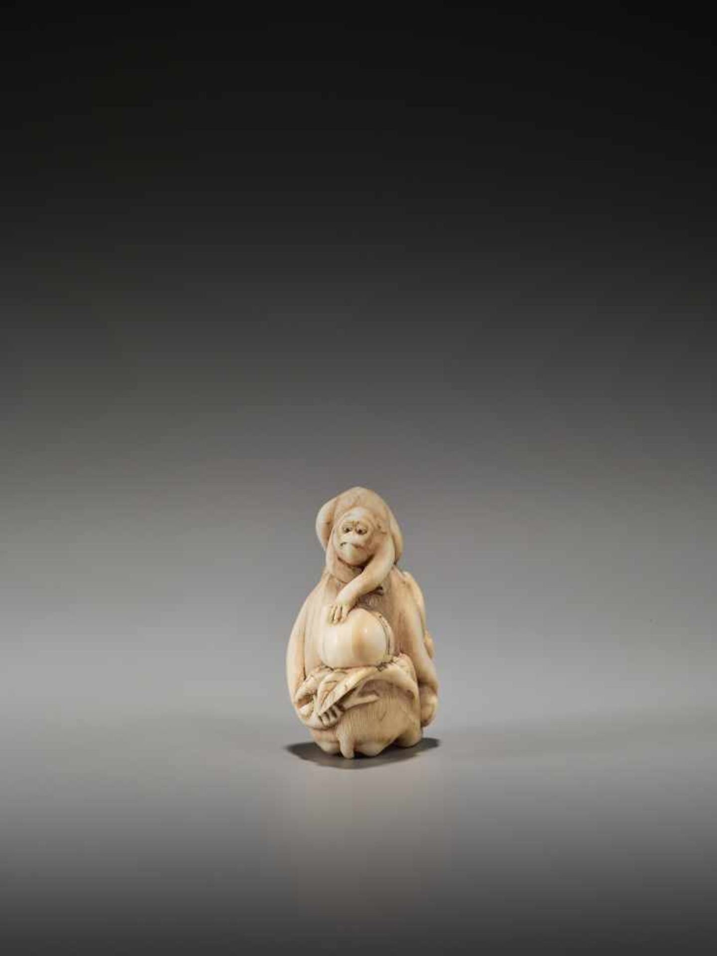 A FINE NETSUKE OF THREE MONKEYS WITH A PEACH, SCHOOL OF OHARA MITSUHIRO (1810-1875)Signed Mitsuhiro, - Image 2 of 12