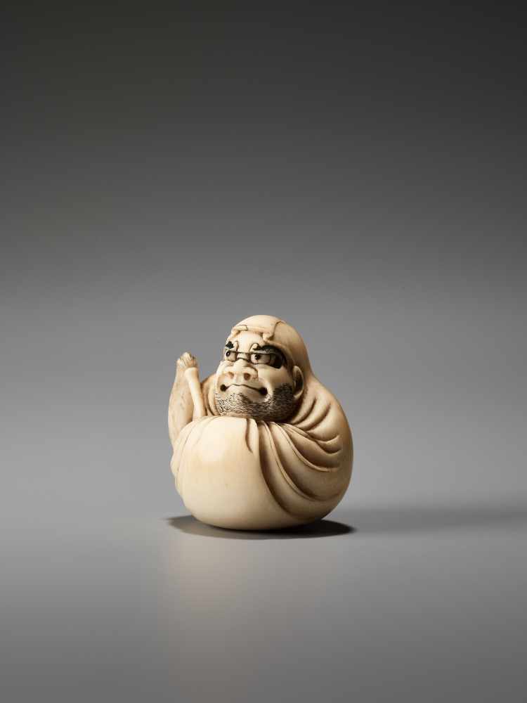 AN IVORY NETSUKE OF DARUMA WALL-GAZING BY MASAHIROBy Masahiro, ivory netsukeJapan, Osaka, mid-19th - Image 2 of 7