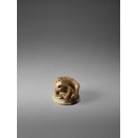 AN IVORY NETSUKE OF A MONKEY TRAPPING AN OCTOPUS BY MASATAMIBy Masatami, ivory netsukeJapan,