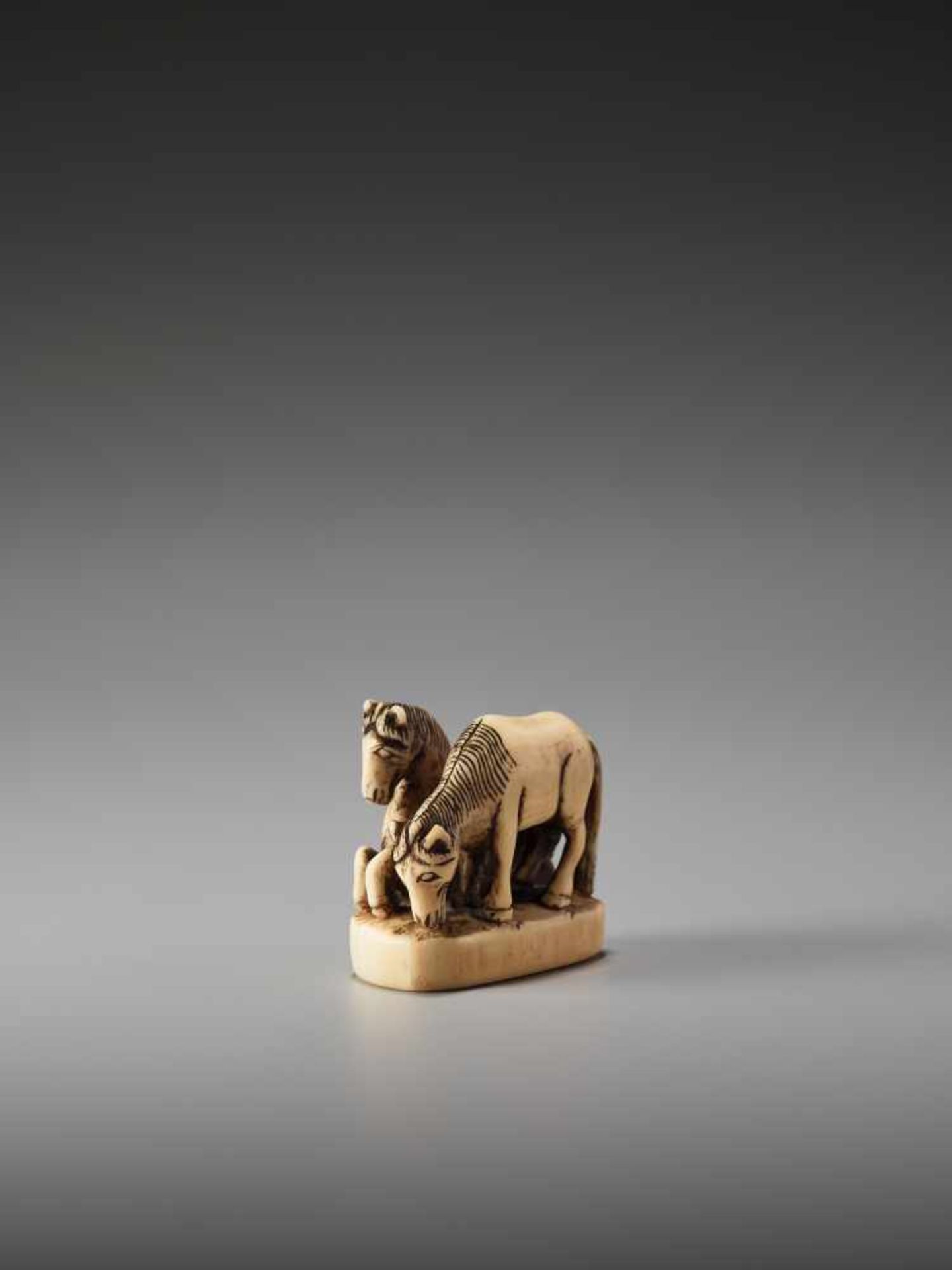 AN IVORY NETSUKE OF TWO HORSES ON A BASEUnsigned, ivory netsukeJapan, early 19th century, Edo period - Bild 2 aus 9