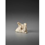 A FINE IVORY NETSUKE OF GROUP OF GOATS AFTER KAIGYOKUSAI MASATSUGU (1813-1892) Signed Kaigyokusai,