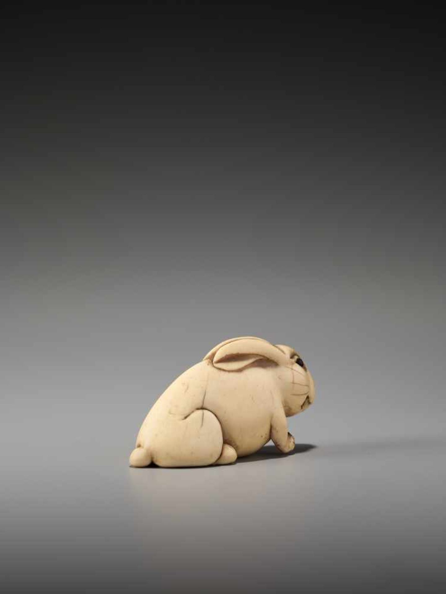 AN UNUSUAL AND AMUSING IVORY NETSUKE OF A RABBITUnsigned, ivory netsukeJapan, 19th century, Edo - Image 4 of 6