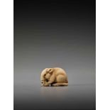 A FINE IVORY NETSUKE OF A RAT WITH CANDLE BY YAMAGUCHI OKATOMOBy Okatomo, ivory netsukeJapan, Kyoto,