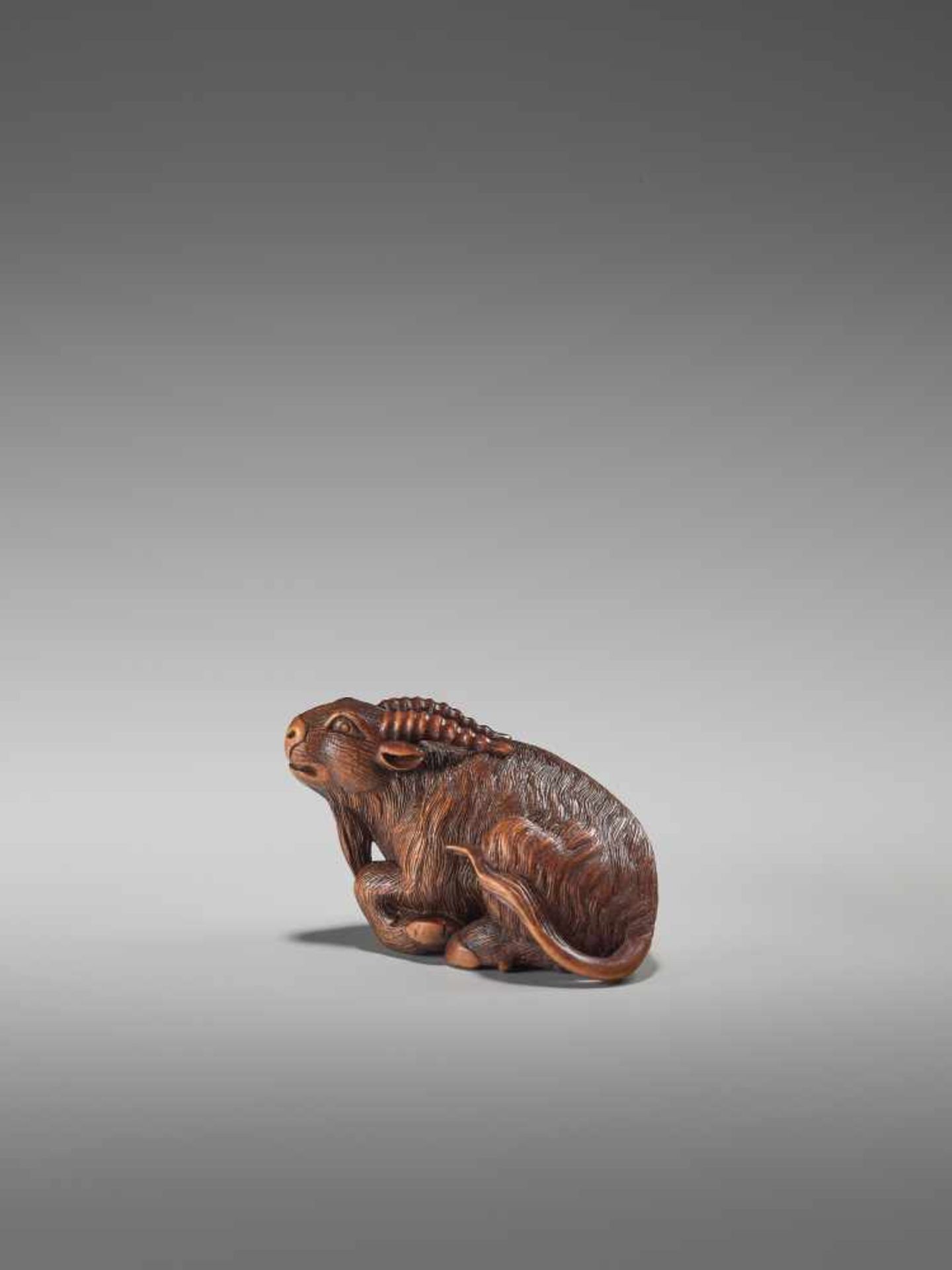 A FINE WOOD NETSUKE OF A GOAT BY KOKEIBy Kokei, wood netsukeJapan, Kuwana, Ise province, early - Image 6 of 14