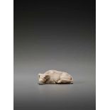 A FINE IVORY NETSUKE OF A RECUMBENT OX AFTER TOMOTADAAfter Tomotada, ivory netsukeJapan, Kyoto, 19th