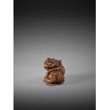 A WOOD NETSUKE OF A TIGER BY TANAKA MINKO (1735-1816)By Minko, wood netsukeJapan, Tsu, Ise province,