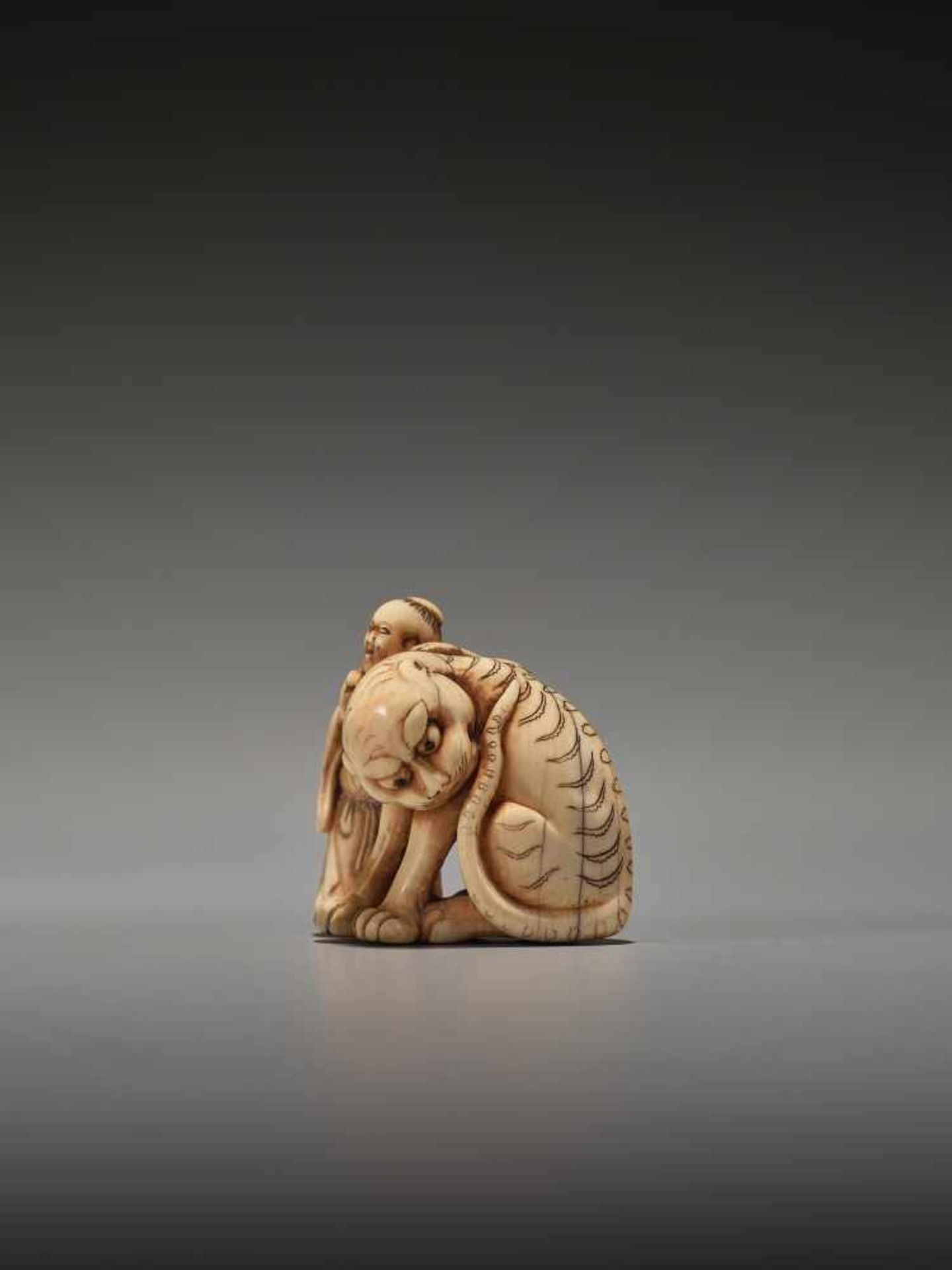 A RARE IVORY NETSUKE DEPICTING SENNIN BUKAN ZENSHIUnsigned, ivory netsukeJapan, 19th century, Edo - Image 2 of 7