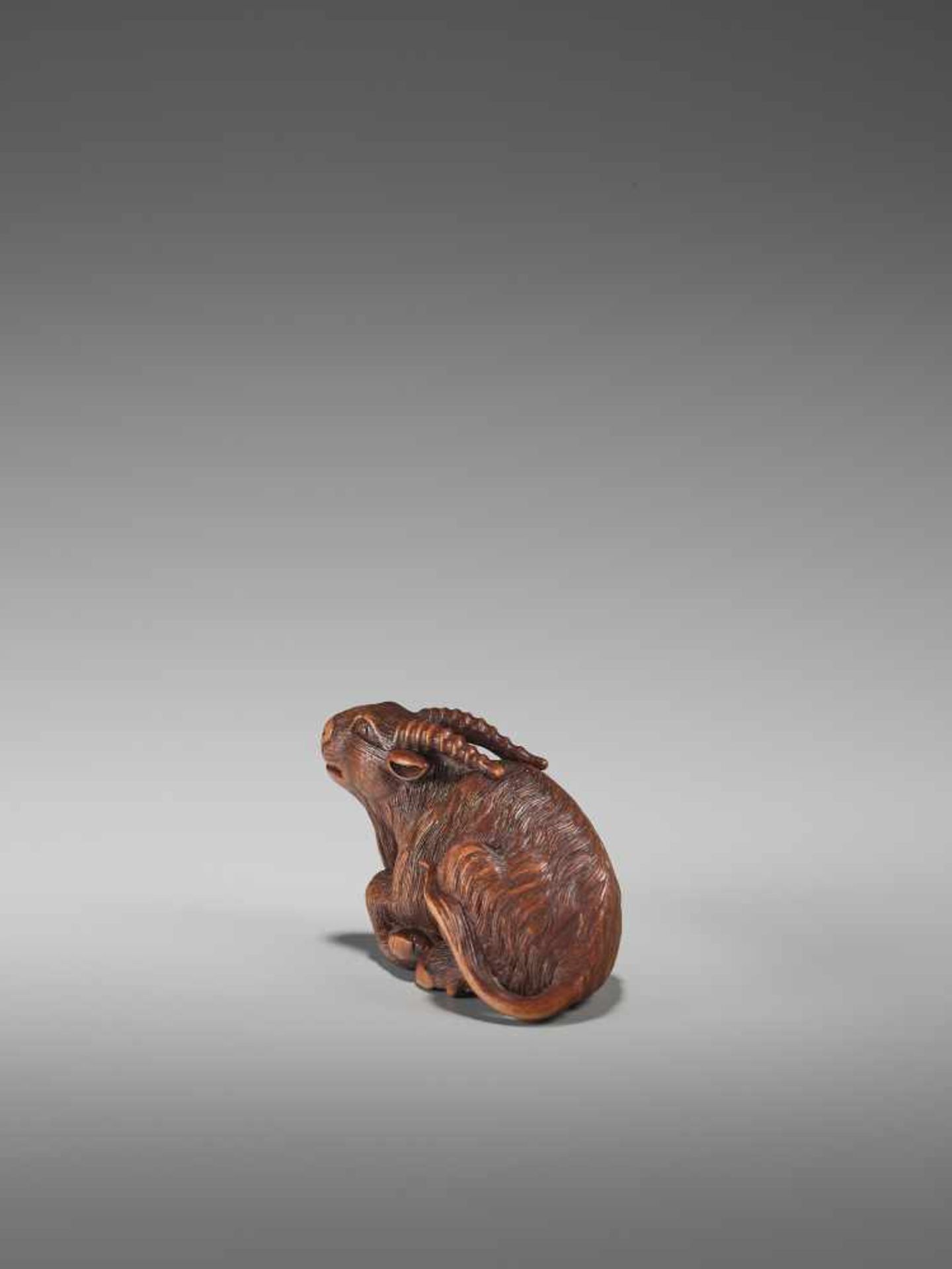 A FINE WOOD NETSUKE OF A GOAT BY KOKEIBy Kokei, wood netsukeJapan, Kuwana, Ise province, early - Image 5 of 14