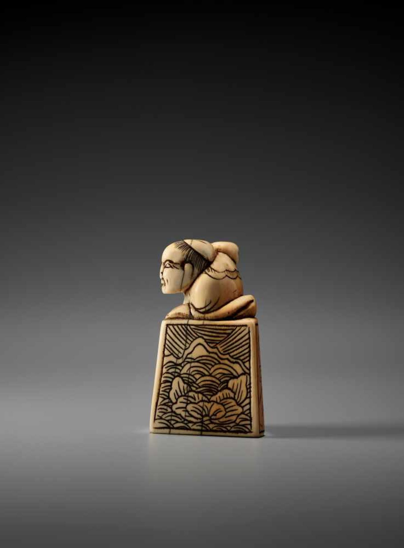 AN IVORY NETSUKE OF A CHINESE SAGEUnsigned, ivory netsukeJapan, 18th century, Edo period (1615- - Image 3 of 5