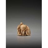 A RARE IVORY NETSUKE DEPICTING SENNIN BUKAN ZENSHIUnsigned, ivory netsukeJapan, 19th century, Edo