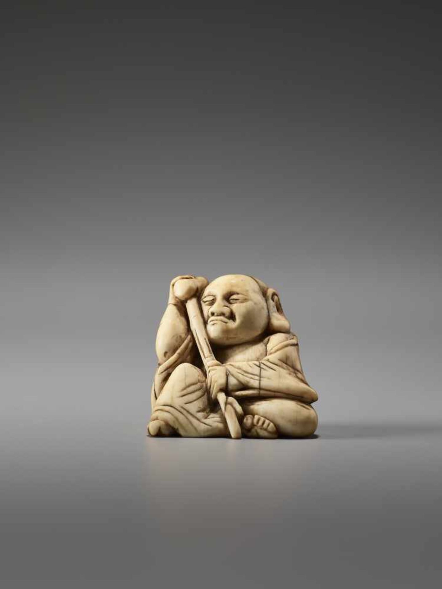 AN IVORY SEAL NETSUKE OF HOTEIThe seal reading Masashige, ivory seal netsukeJapan, late 18th – early - Image 2 of 7