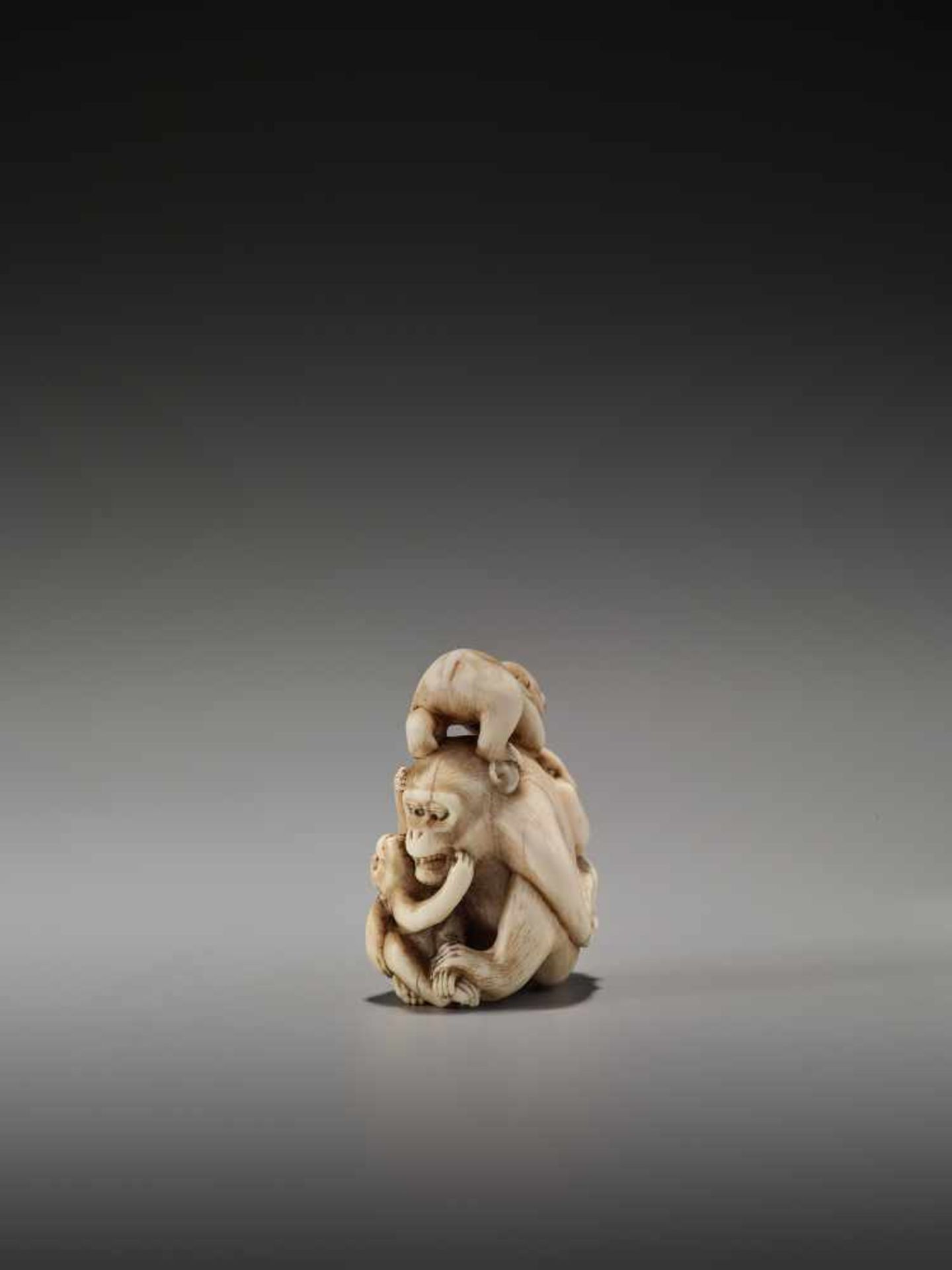 A FINE NETSUKE OF THREE MONKEYS WITH A PEACH, SCHOOL OF OHARA MITSUHIRO (1810-1875)Signed Mitsuhiro, - Image 5 of 12