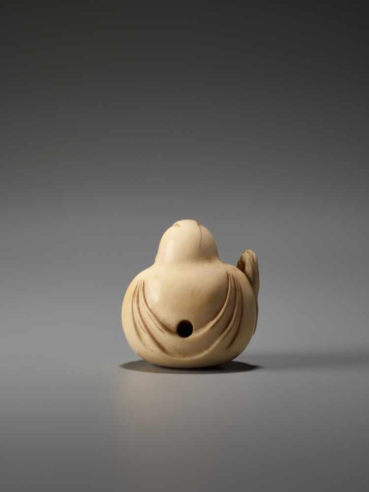 AN IVORY NETSUKE OF DARUMA WALL-GAZING BY MASAHIROBy Masahiro, ivory netsukeJapan, Osaka, mid-19th - Image 4 of 7