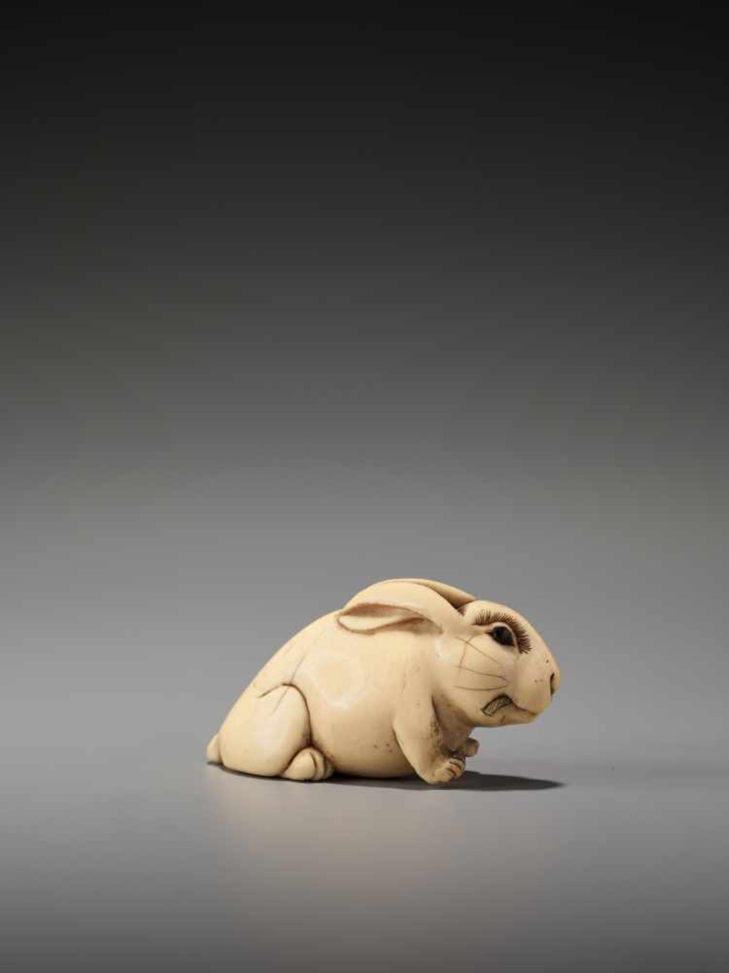 AN UNUSUAL AND AMUSING IVORY NETSUKE OF A RABBITUnsigned, ivory netsukeJapan, 19th century, Edo - Image 5 of 6