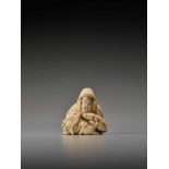 AN IVORY NETSUKE OF JUROJIN WITH STAGUnsigned, ivory netsukeJapan, 19th century, Edo period (1615-