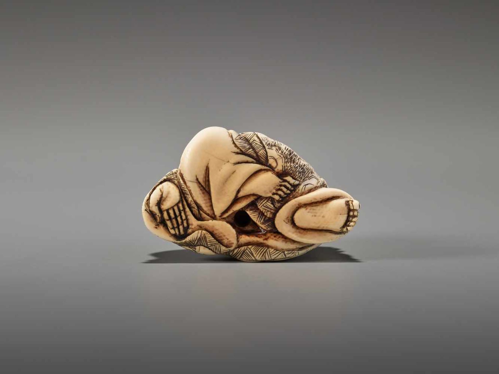 A GOOD IVORY NETSUKE OF GAMA SENNIN ATTRIBUTED TO YOSHINAGAUnsigned, attributed to Yoshinaga, - Bild 6 aus 8