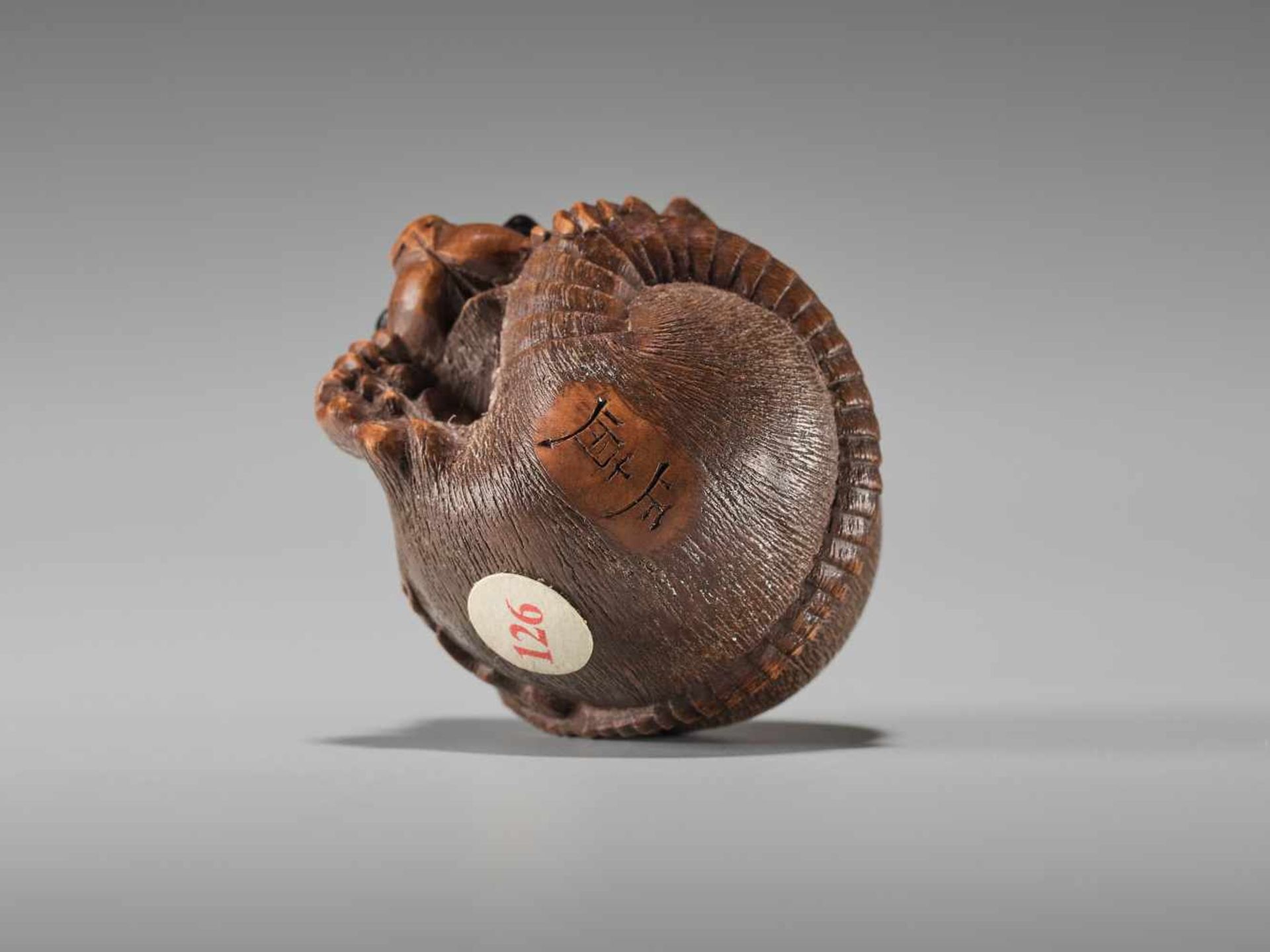 A FINE WOOD NETSUKE OF A COILED RAT BY MASANAOBy Masanao, wood netsukeJapan, Ise-Yamada, 19th - Bild 7 aus 8