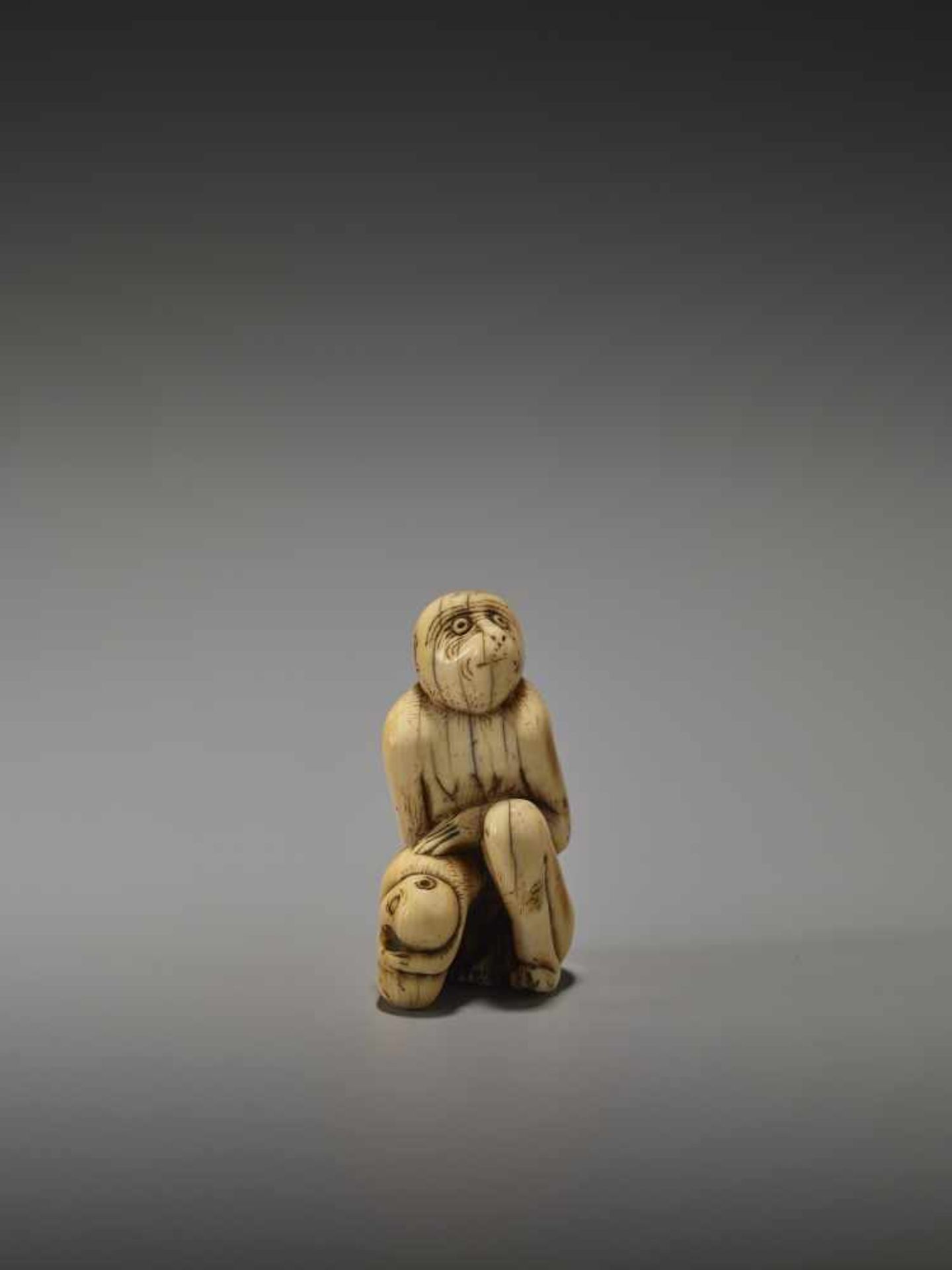 A RARE AND EARLY IVORY NETSUKE OF TWO MONKEYSUnsigned, ivory netsukeJapan, 18th century, Edo