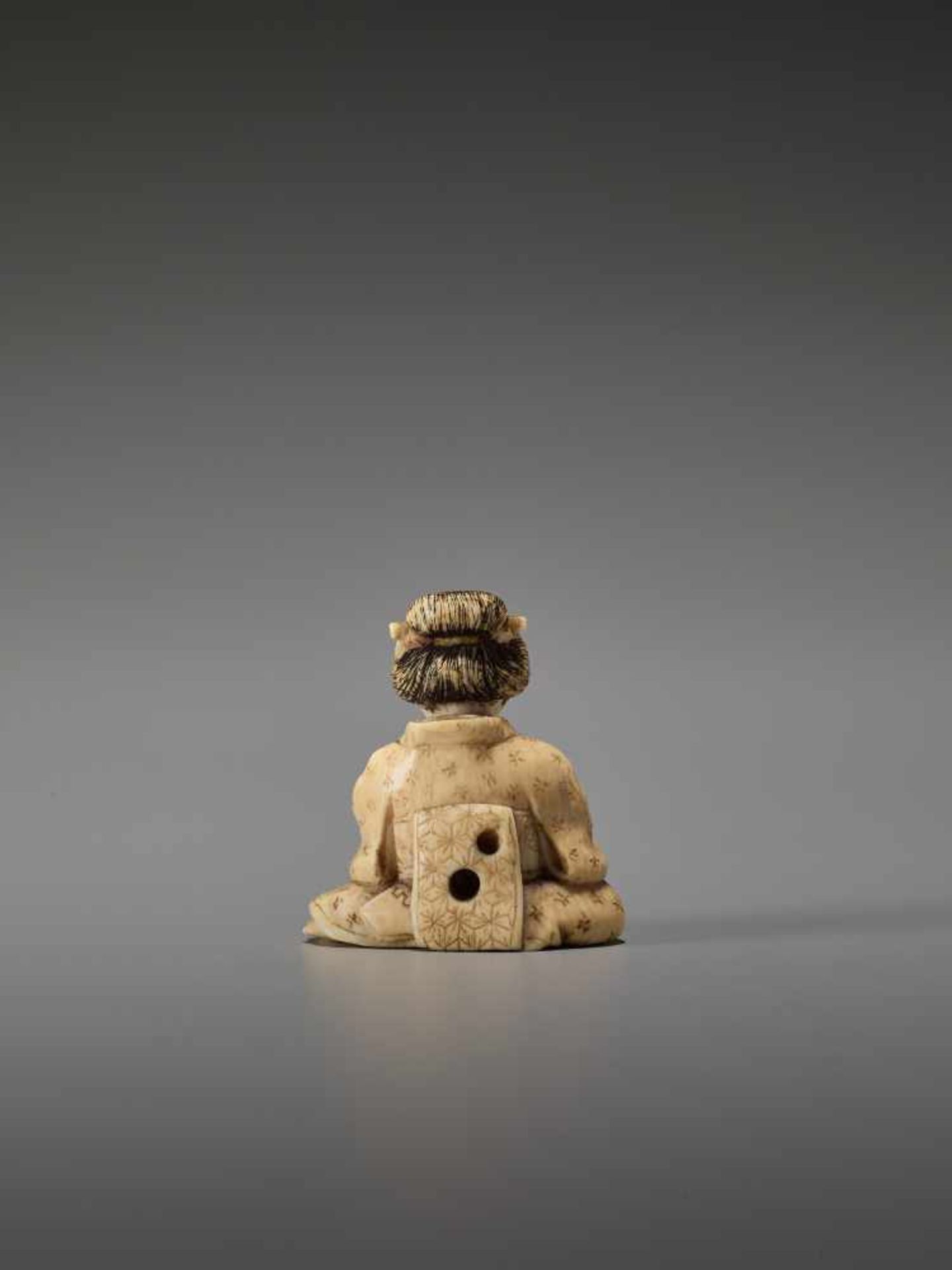 AN IVORY SHUNGA NETSUKE OF A LADY WITH MUSHROOM BY EIRAKUSAIBy Eirakusai, ivory shunga netsukeJapan, - Image 5 of 7