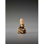 AN IVORY NETSUKE OF FUKUROKUJU SIGNED BY SHIGEMASASigned by Shigemasa, ivory netsukeJapan, 18th