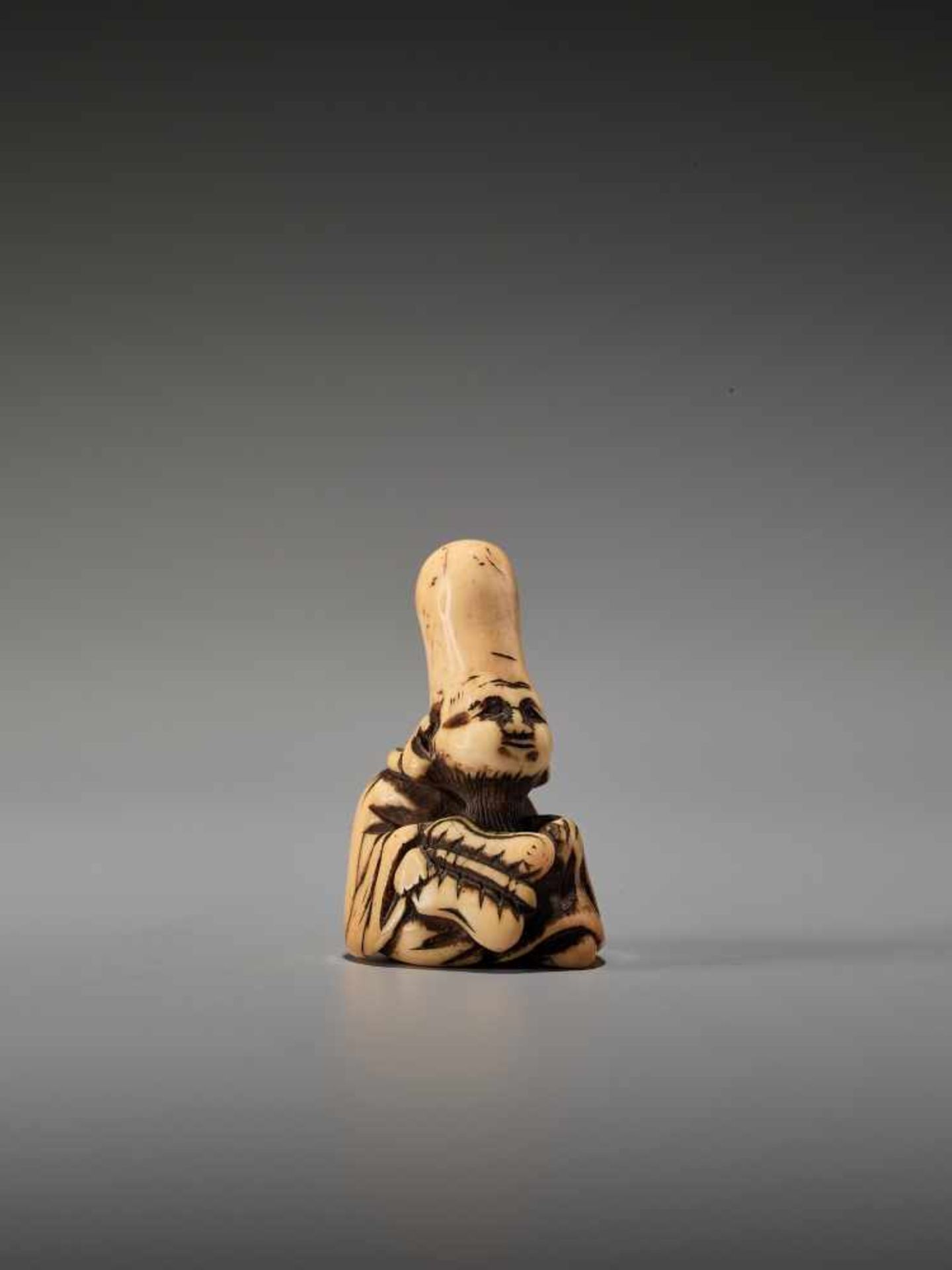 AN IVORY NETSUKE OF FUKUROKUJU SIGNED BY SHIGEMASASigned by Shigemasa, ivory netsukeJapan, 18th