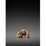 AN IVORY NETSUKE OF A MONKEY TEACHING HIS YOUNG BY SEIGYOKUBy Seigyoku, ivory netsukeJapan, late