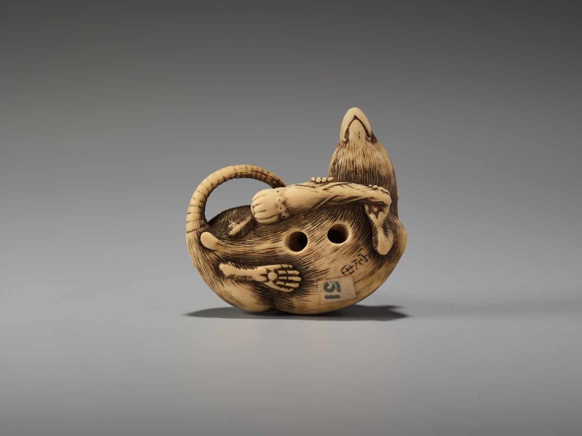 AN EXCELLENT IVORY NETSUKE OF A RAT WITH BAMBOO NODE BY SADAYOSHIBy Sadayoshi, ivory netsukeJapan, - Image 3 of 11