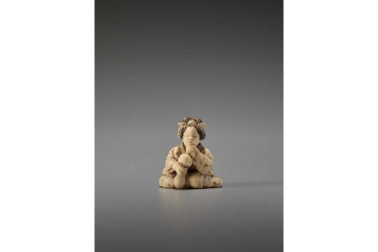 AN IVORY SHUNGA NETSUKE OF A LADY WITH MUSHROOM BY EIRAKUSAIBy Eirakusai, ivory shunga netsukeJapan, - Image 2 of 7