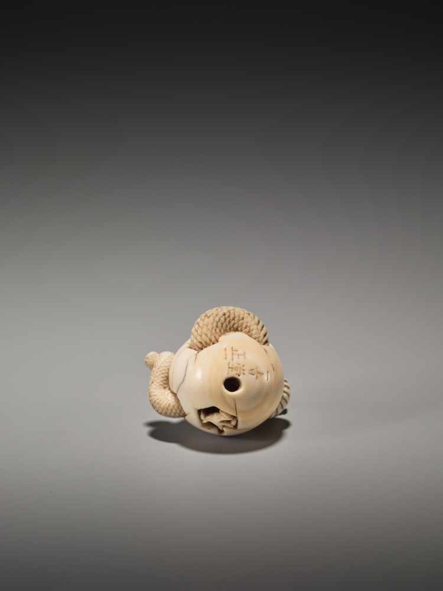 A VERY RARE IVORY NETSUKE OF A DRAGON HATCHING FROM AN EGG BY ICHISHIDO MASAKAZUBy Ichishido - Bild 7 aus 10