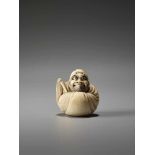 AN IVORY NETSUKE OF DARUMA WALL-GAZING BY MASAHIROBy Masahiro, ivory netsukeJapan, Osaka, mid-19th