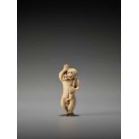 A FINE AND RARE IVORY NETSUKE OF THE SANBIKI SARUUnsigned, ivory netsukeJapan, late 18th to early