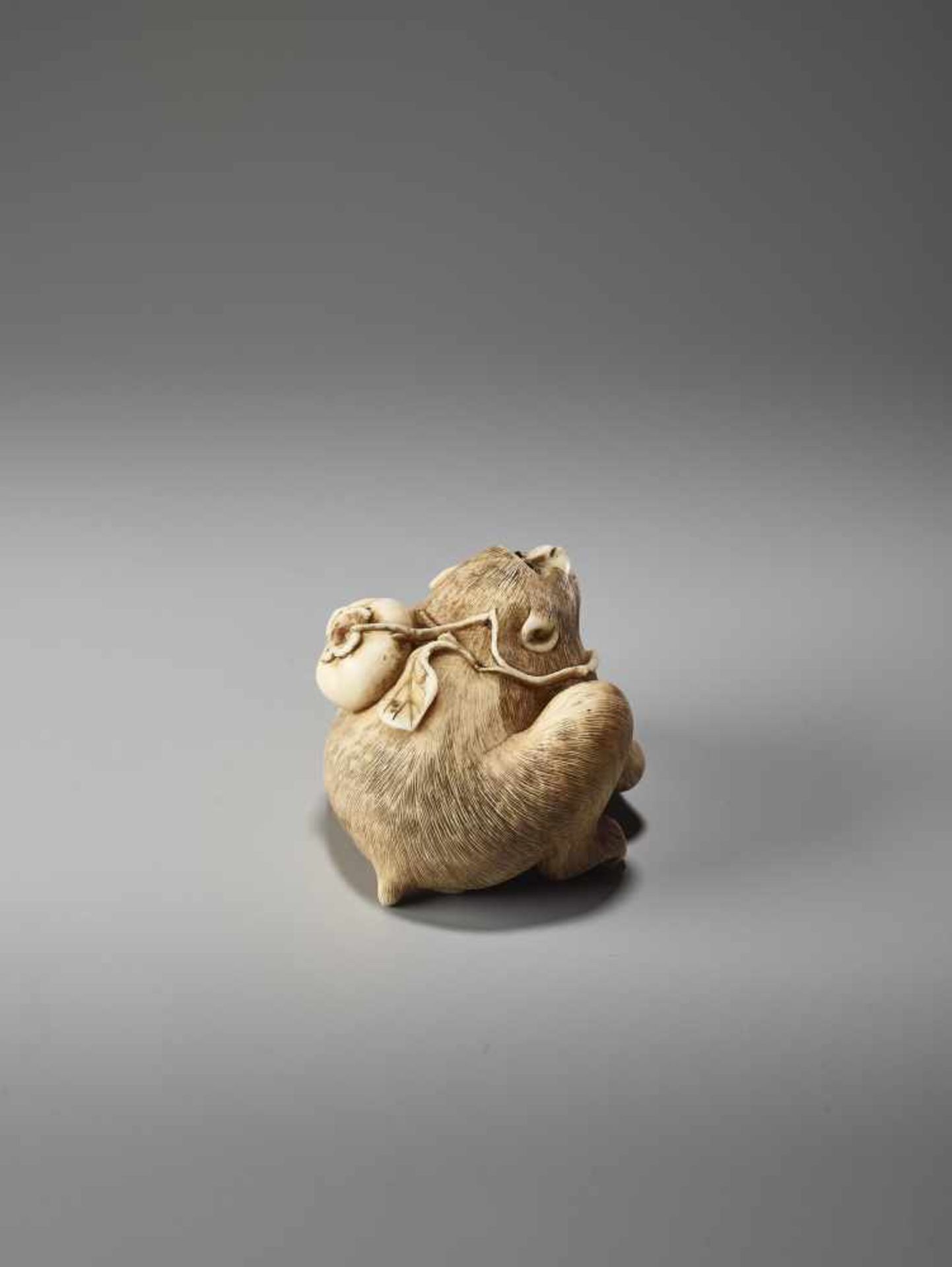 AN IVORY NETSUKE OF A MONKEY WITH KAKI FRUIT BY MASATAMIBy Masatami, ivory netsukeJapan, Tokyo, late - Image 5 of 9