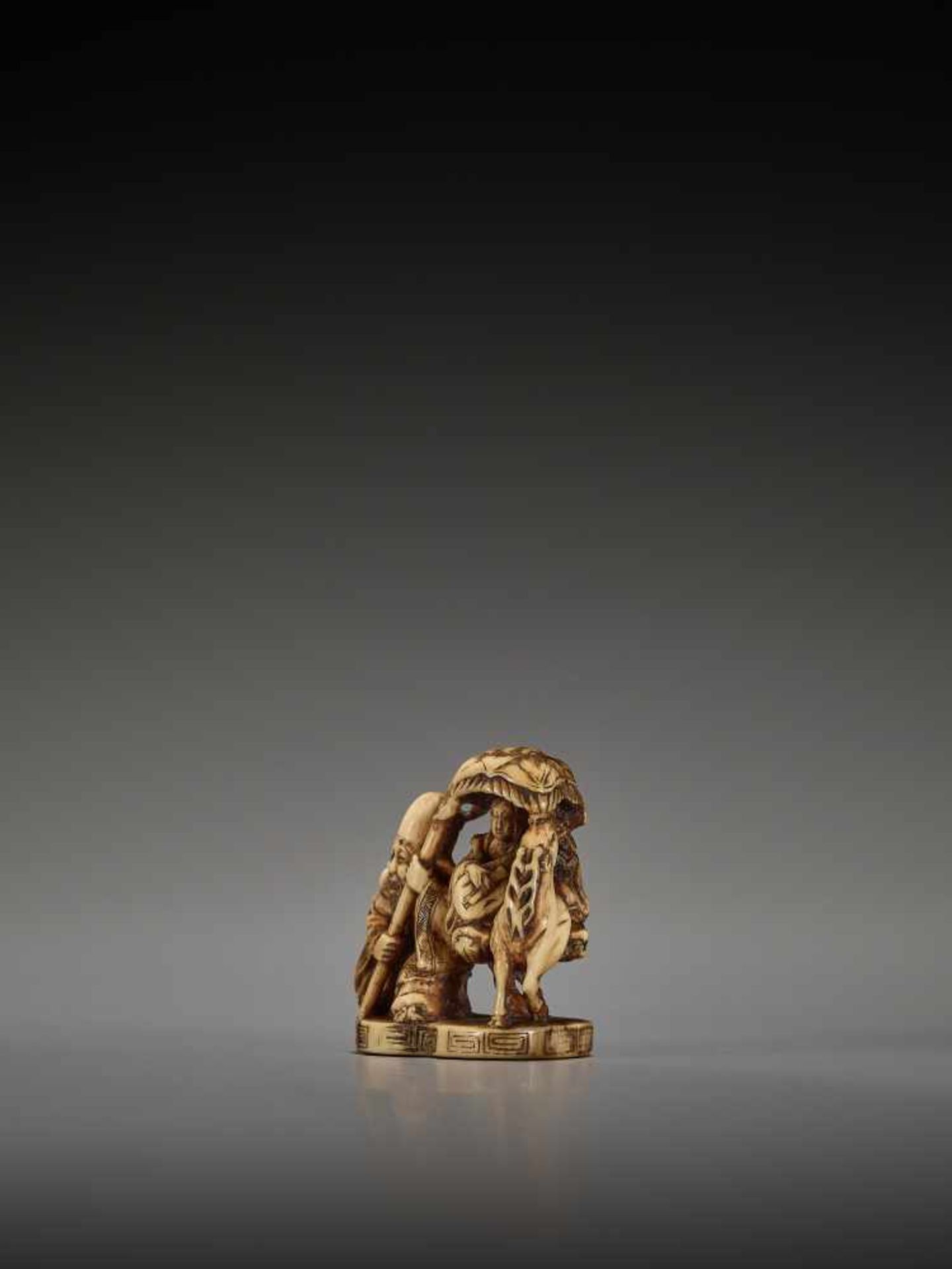 A RARE IVORY NETSUKE OF JUROJIN AND BENTEN BY JORYUBy Joryu, ivory netsukeJapan, 19th century Edo - Image 3 of 8