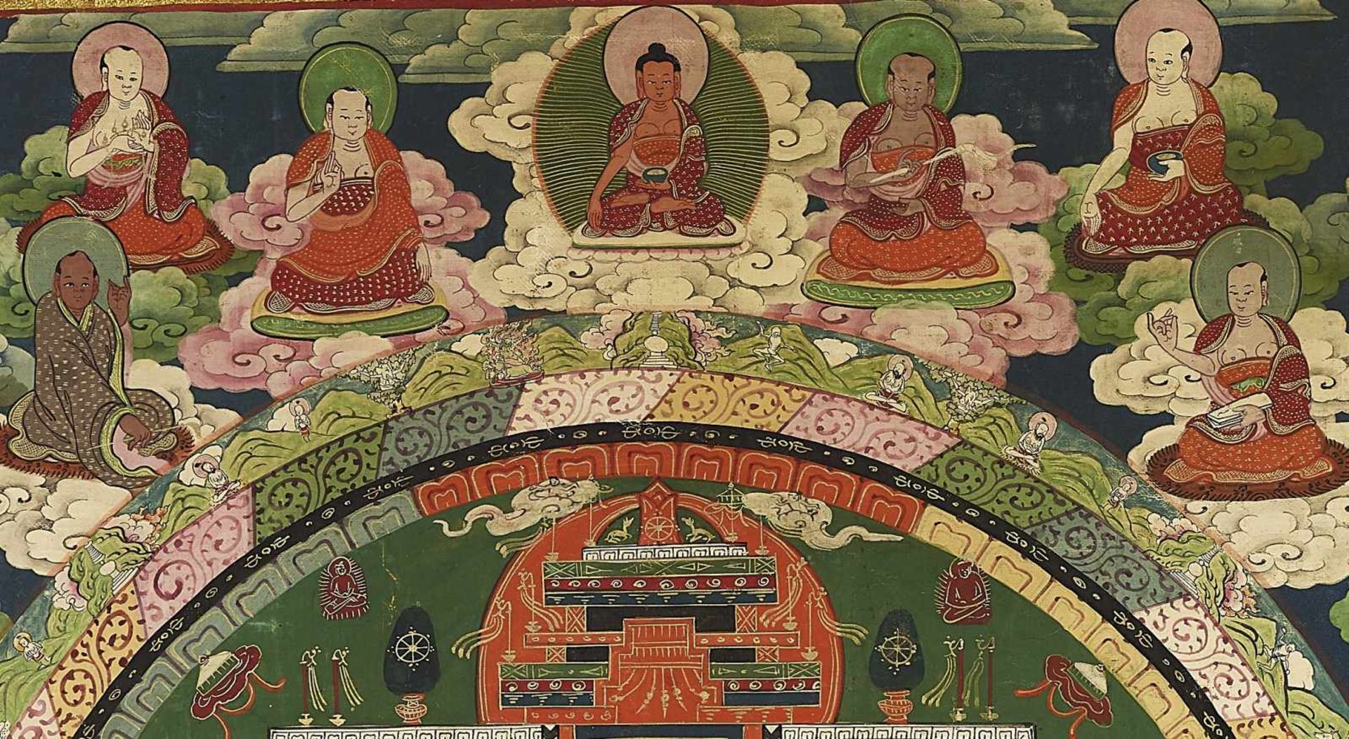 AN 18 ARHATS MANDALA 19TH CENTURYHimalayan. The Mandala with Chakrasamvara in the center is - Image 7 of 7