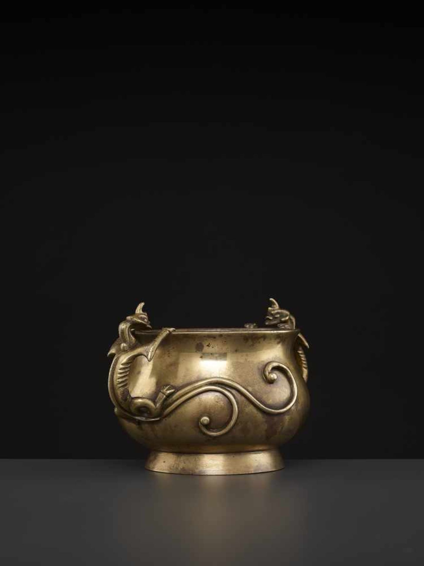 A LARGE CHILONG BRONZE CENSER, QINGChina, 1780-1880. The massive vessel raised from a sprawling foot - Image 6 of 8